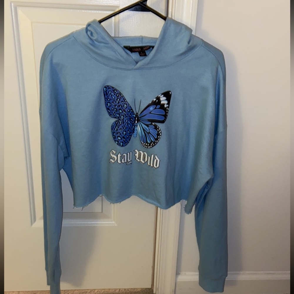Blue Cropped Butterfly Hoodie
